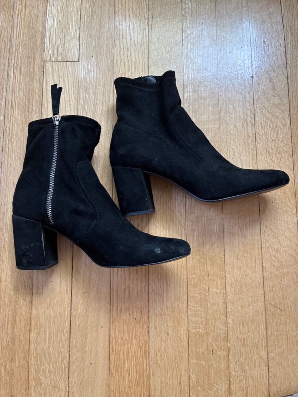Zara Black Suede Block Heel Ankle Boots